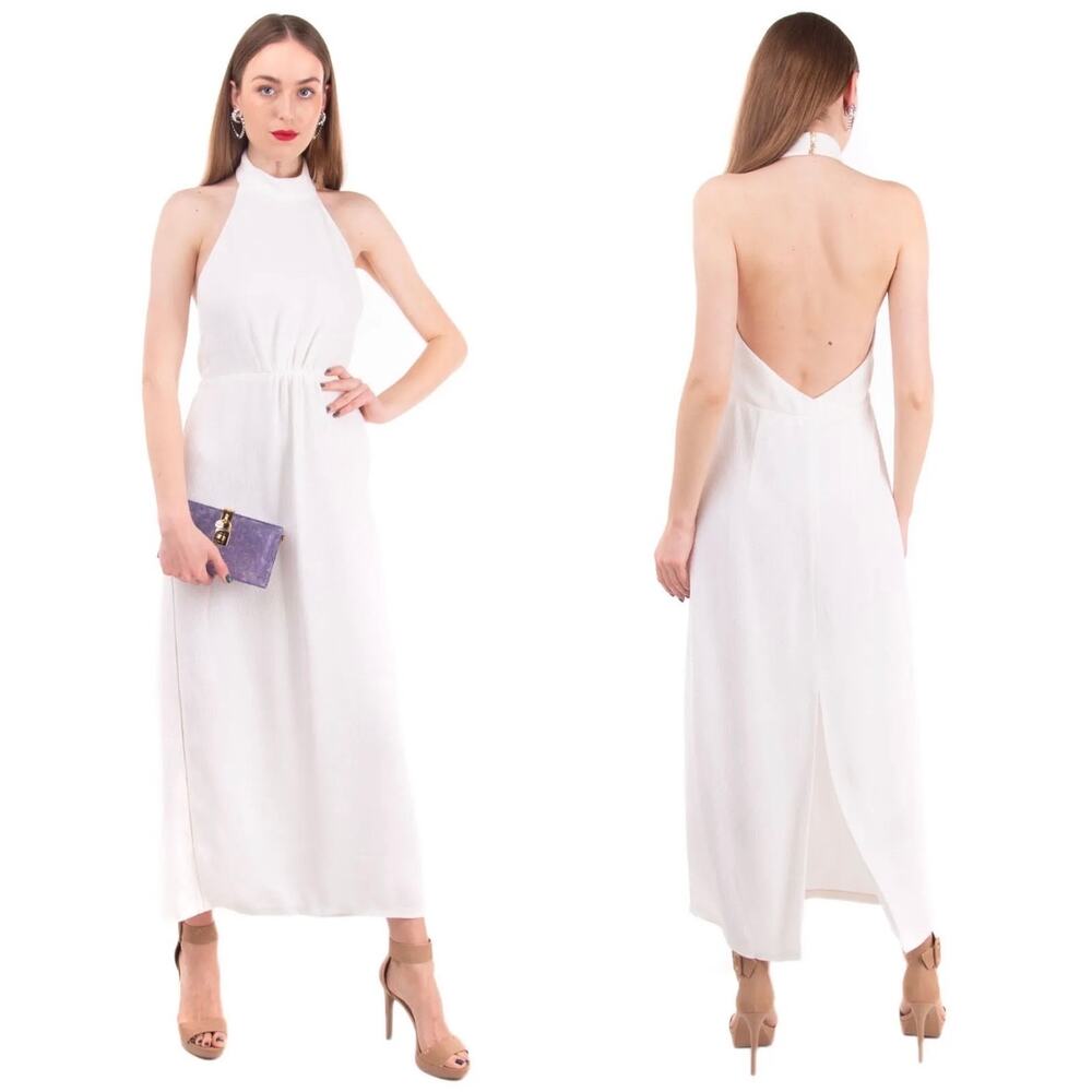 CALVIN KLEIN COLLECTION Silk Evening Bridal Dress Crinkled Halter M